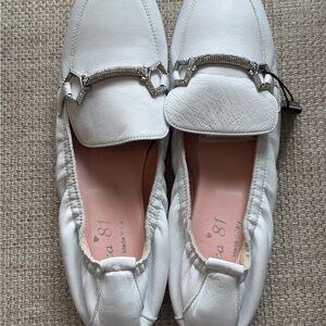 Ferca 81 white Leather Loafers with rhinestone Detailing